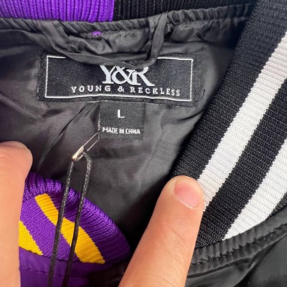 Los Angeles Lakers Half Court Satin Y&R Varsity‎ Jacket Large Adult Mens - Picture 4 of 7